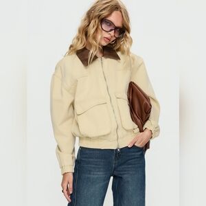 Princess Polly Beige Leather Bomber Jacket - Size 6 - NWT